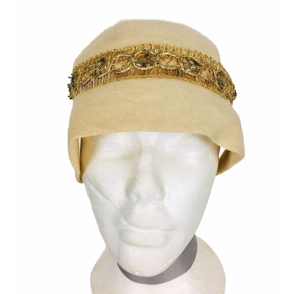 Vintage 40s Valerie Modes Wool Felt Embroidered Beaded Cloche Hat main image 8